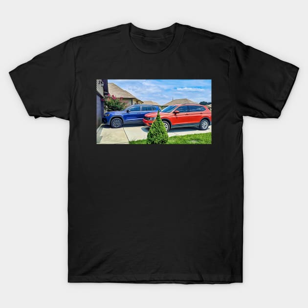 Red and Blue Car Photo T-Shirt by PandLCreations